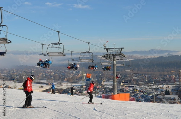 Fototapeta Mountain ski in Poland on New Year in Bialka Tatrzanska
