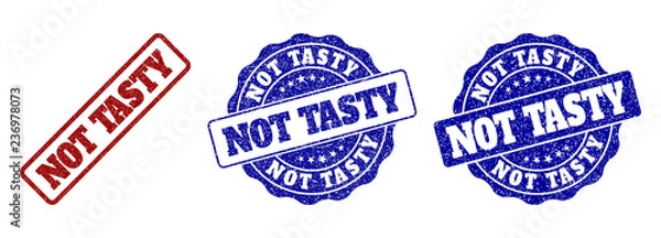 Fototapeta NOT TASTY grunge stamp seals in red and blue colors. Vector NOT TASTY signs with grainy effect. Graphic elements are rounded rectangles, rosettes, circles and text titles.