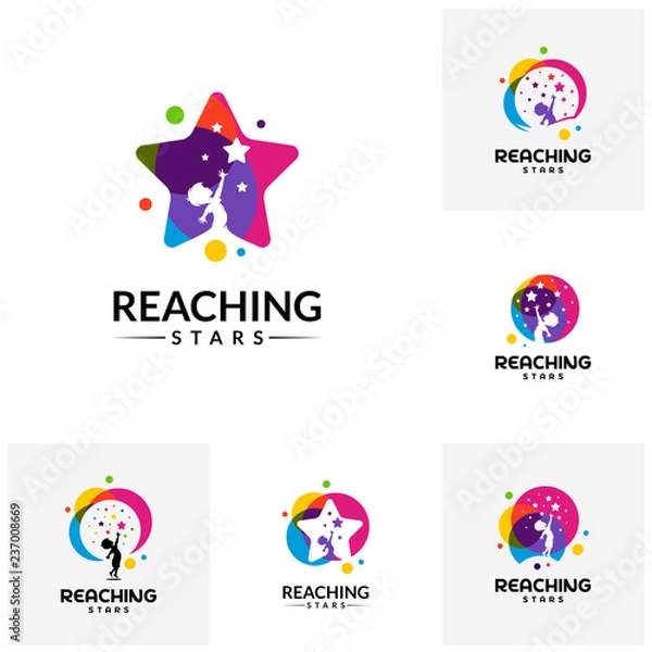 Fototapeta Set of Reaching Stars Logo Design Template. Dream star logo. Emblem, Colorful, Creative Symbol, Icon