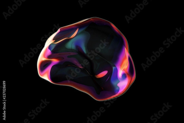 Fototapeta Realistic soap bubble. Rainbow reflection bubble illustration on black backgr