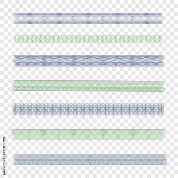 Fototapeta Guilloche. Edge, border, frame. Set. Design element. Can be used for diploma, certificate, banknotes. On a transparent background.