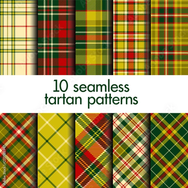 Fototapeta Set of seamless christmas tartan patterns