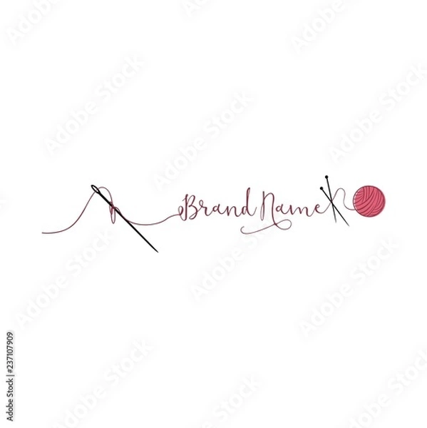 Obraz Sewing Stitching Knitting Needle Simple Logo, Sign, Icon Template Vector Design