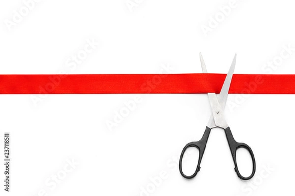 Obraz ribbon with scissors isolated on white