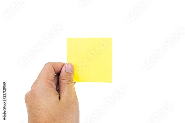 Fototapeta human man hands holding sticky notes paper Creative concept on white background with clipping path