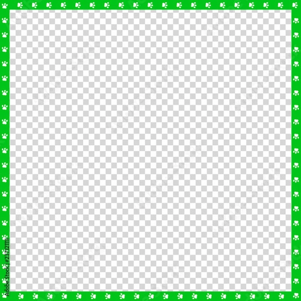Fototapeta Vector green and white square border made of animal paws print isolated