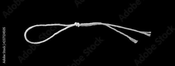 Obraz White strings, rope isolated on black background texture, top view
