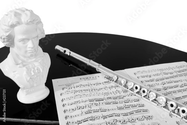 Obraz practising the flute (black and white)