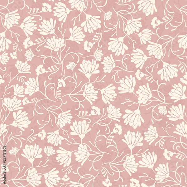 Fototapeta Seamless background with floral patterns. Summer ornament. Vintage Pattern. Elements of flowers and leaves. Vector illustration. Used for wallpaper, printing on the packaging paper, textiles.