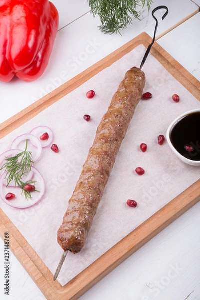 Obraz Kebab meat grilled on a skewer