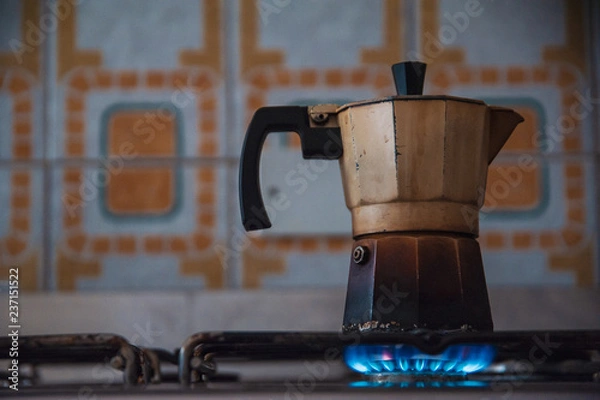 Obraz Classic Italian coffee maker on gas fire