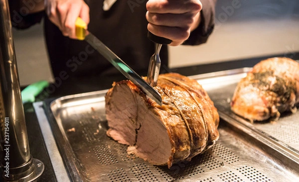 Fototapeta carving roast turkey