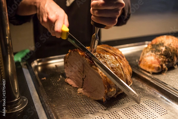 Fototapeta carving roast turkey