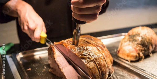 Fototapeta carving roast turkey