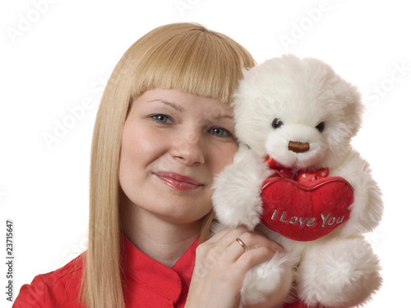 Obraz Blonde with a plush toy