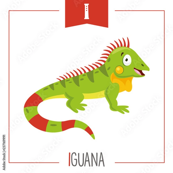 Fototapeta Vector Illustration Of Alphabet Letter I And Iguana