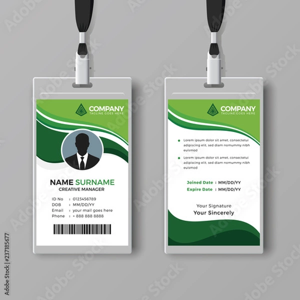Fototapeta Professional ID card template with green details
