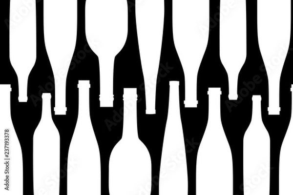 Obraz Seamless pattern pack paper with different shaped black and white wine bottles. Flat Design illustration