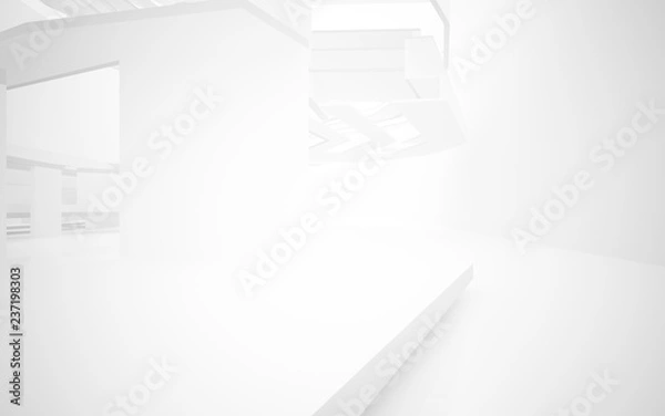 Fototapeta Abstract white interior highlights future. Architectural background. 3D illustration and rendering