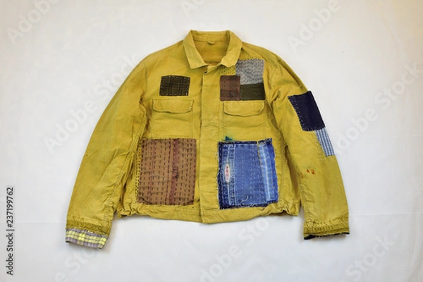 Obraz Khaki vintage jacket with patchwork decor sashiko
