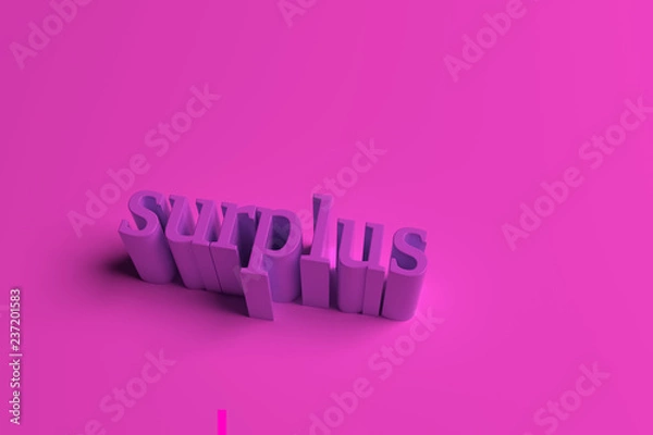 Obraz Surplus, 3D rendering. Background abstract typography, CGI keywords for design, graphic resource.