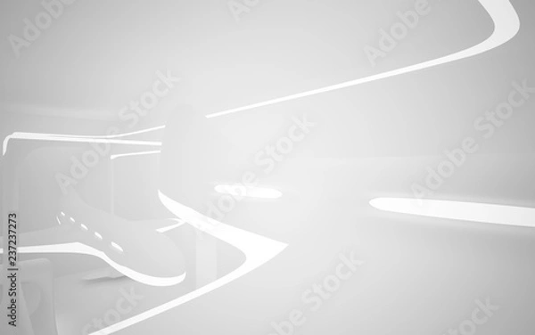 Fototapeta White smooth abstract architectural background whith gray lines . 3D illustration and rendering