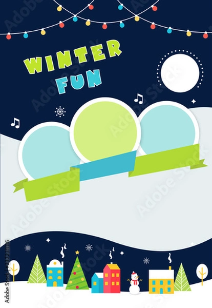 Obraz Boże Narodzenie i ferie zimowe plakat. Świąteczny krajobraz śniegu. Ilustracji wektorowych