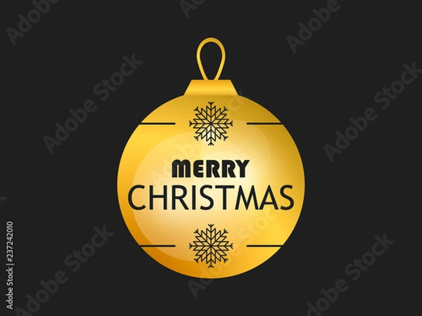 Fototapeta Merry Christmas. Golden christmas ball on black background. Gold gradient. Greeting card design template. Vector illustration