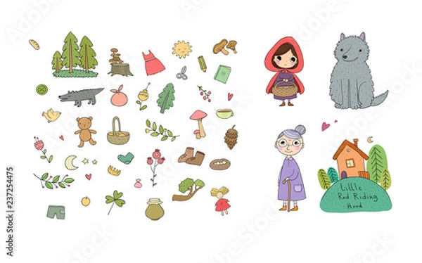 Obraz Set with Little Red Riding Hood fairy tale