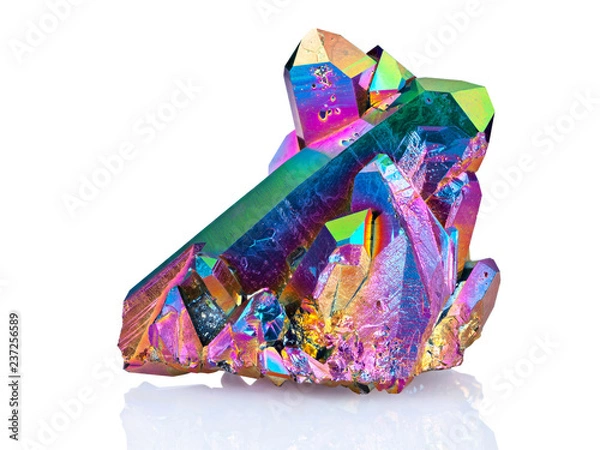 Obraz An extreme sharp image of the Titanium rainbow aura quartz crystal cluster stone taken with the macro lens. The image is stacked from more photos into one very sharp image.