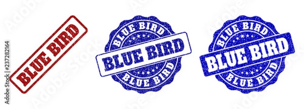 Fototapeta BLUE BIRD grunge stamp seals in red and blue colors. Vector BLUE BIRD watermarks with grunge style. Graphic elements are rounded rectangles, rosettes, circles and text captions.
