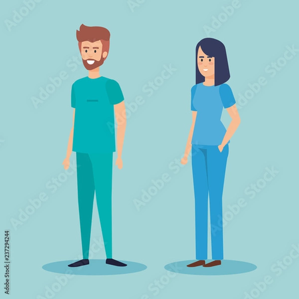 Fototapeta doctors couple avatars characters