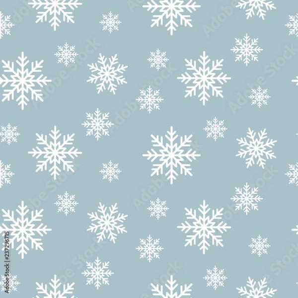 Fototapeta Snowflake seamless vector pattern. Snow flakes on blue winter background. Abstract wallpaper and gift paper wrap design.