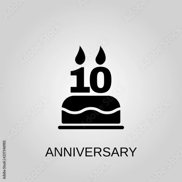 Fototapeta The birthday cake with candles in the form of number 10 icon. Anniversary concept symbol design. Stock - Vector illustration can be used for web.