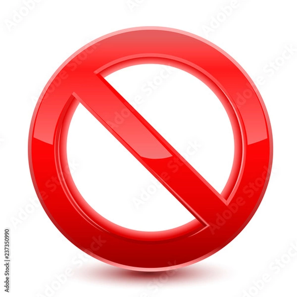 Fototapeta Forbidden red sign, isolated on  white background. Vector Illustration.