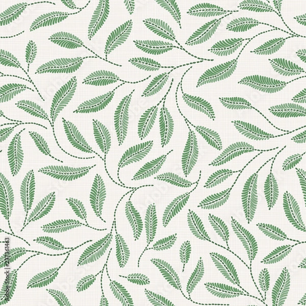 Fototapeta  Embroidery floral seamless pattern on linen cloth texture