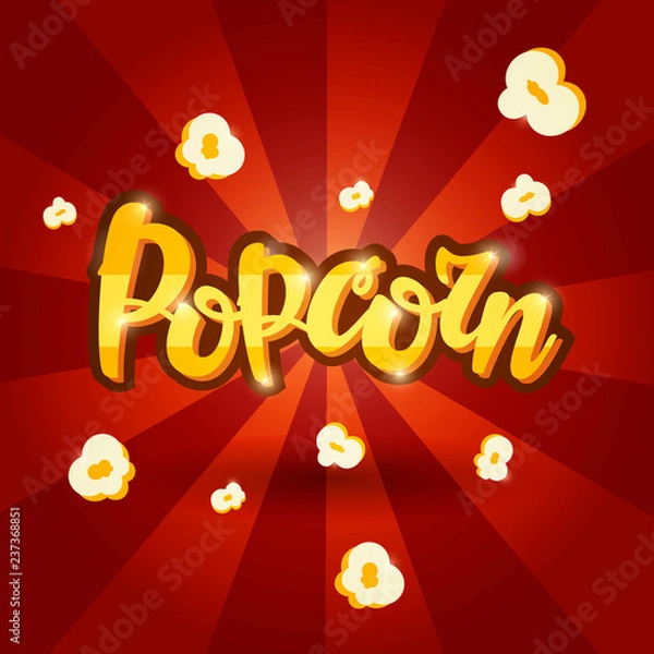 Fototapeta Lettering banner design Popcorn. Vector illustration.