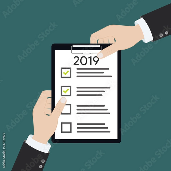 Fototapeta 2019 new year resolution and target business check list together planning
