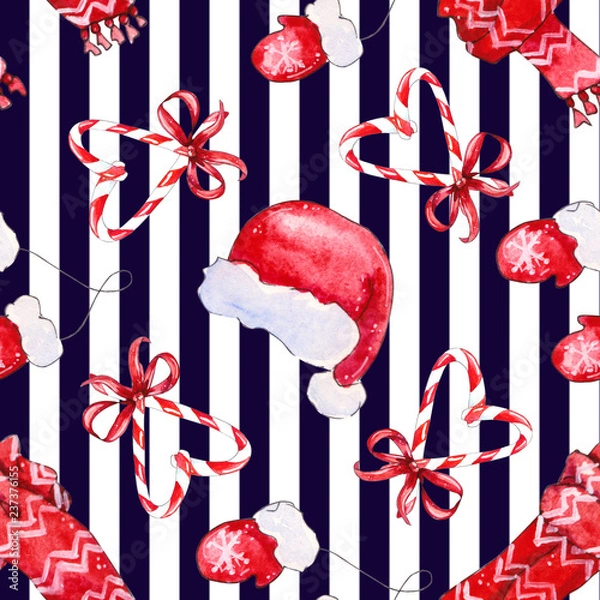 Obraz seamless pattern with elements red hat, scarf, mittens