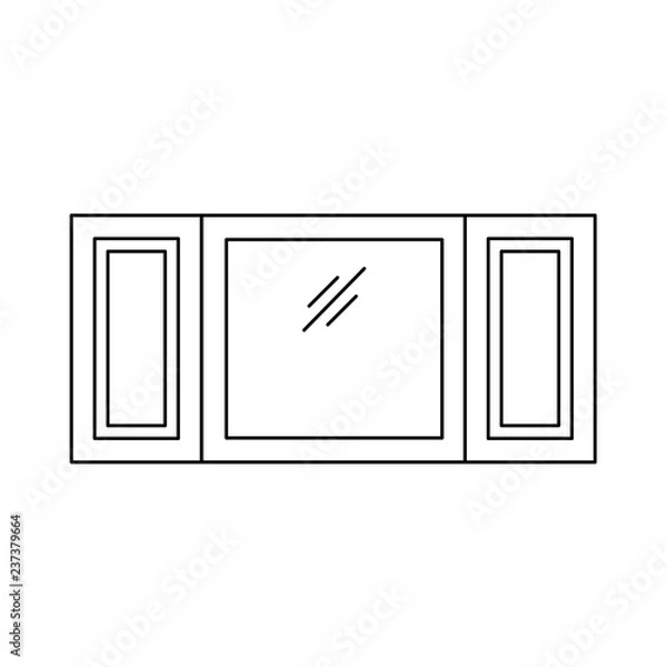 Fototapeta Black & white illustration of old window shutter. Vector line icon of wooden vintage outdoor jalousie. Isolated object