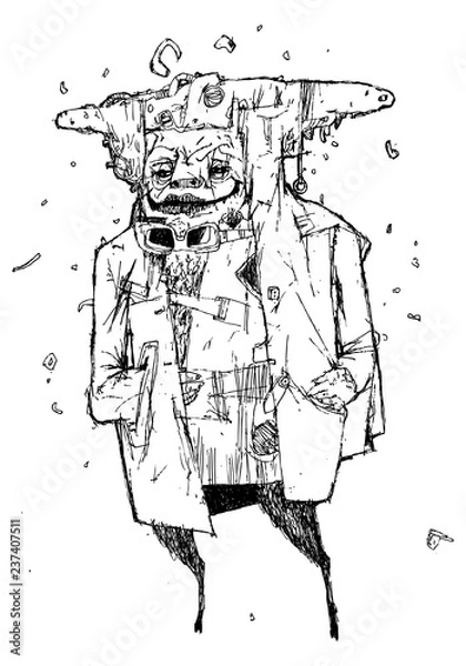 Fototapeta Black and white graphics, punk alien. Fantastic character for a poster or for print publications and T-shirts.