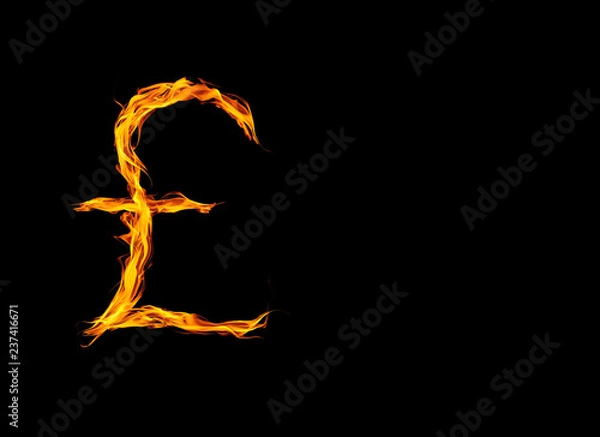 Obraz fiery UK Pound symbol on fire with one strike
