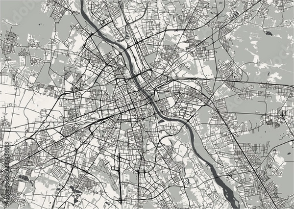 Obraz Map of the city of Warsaw, Poland