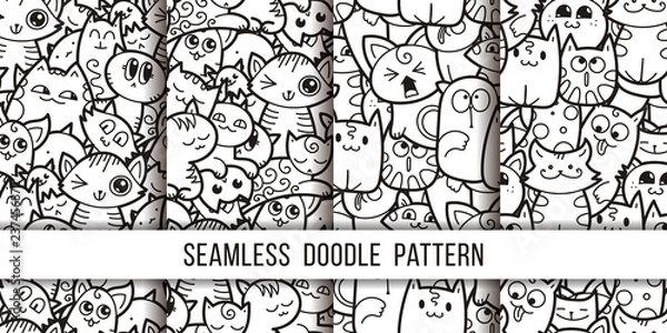 Fototapeta Collection of funny doodle monsters seamless pattern for prints, designs and coloring books