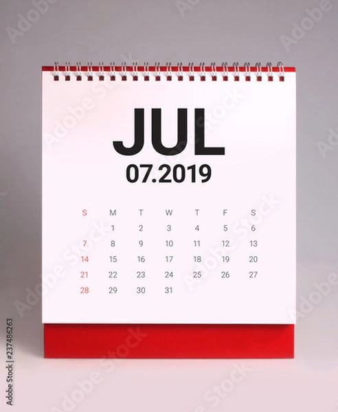 Fototapeta Simple desk calendar 2019 - July