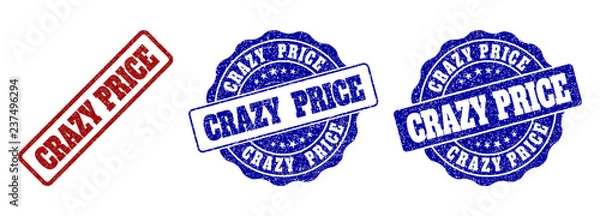 Fototapeta CRAZY PRICE grunge stamp seals in red and blue colors. Vector CRAZY PRICE labels with grunge effect. Graphic elements are rounded rectangles, rosettes, circles and text titles.