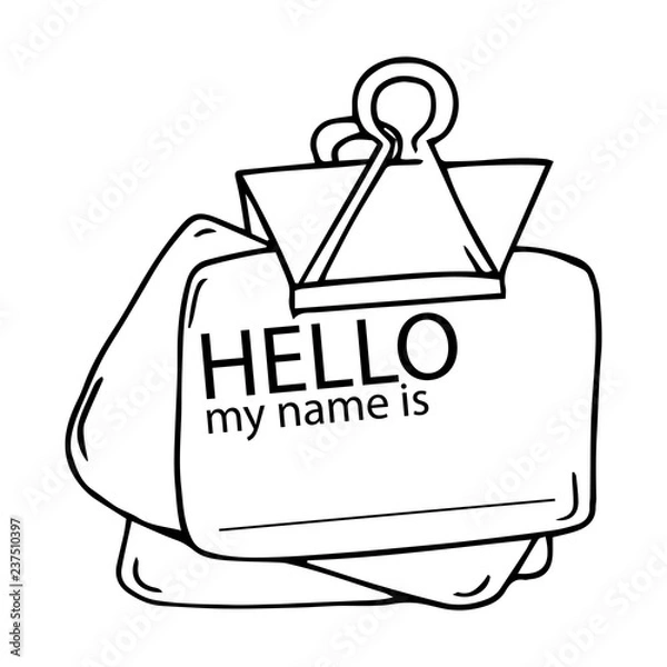 Fototapeta Badge with the words "hello" hand drawn. Vector illustration of a badge. Badge with the words "hello my name is".