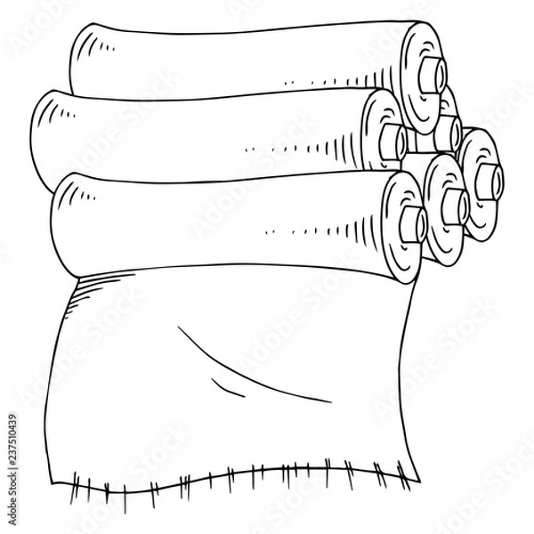 Fototapeta Set roll of paper, cloth hand drawn. Vector illustration of a roll of cloth. Paper roll, roll of cloth with a blank space for text icon.