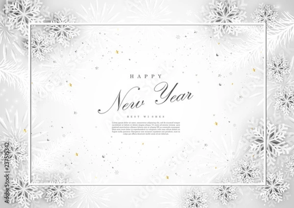 Obraz Happy new year white snow background template vector