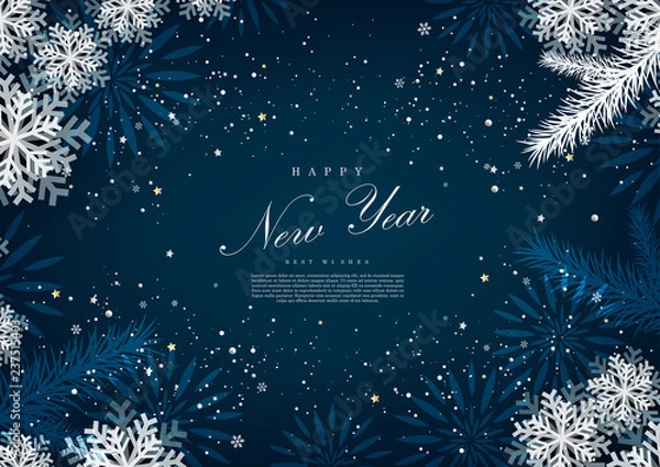 Obraz Happy new year winter blue snow background template vector